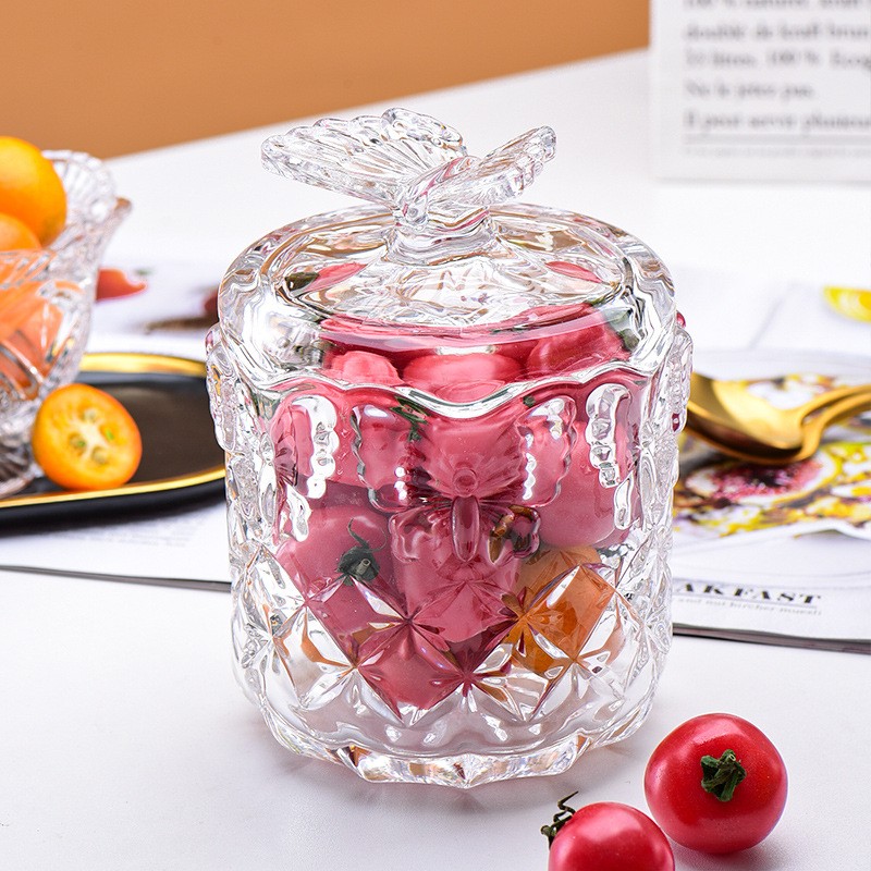 Butterfly Embossed Glass Storage Jar