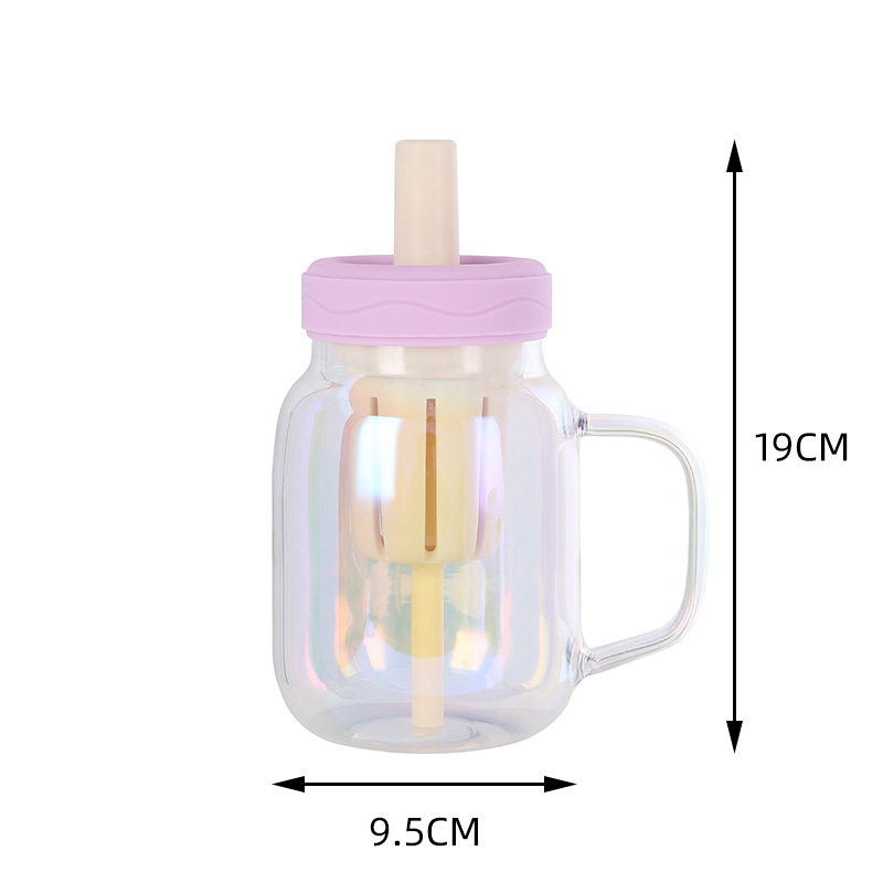 Dopamine High-Borosilicate Glass Tumbler na may Straw