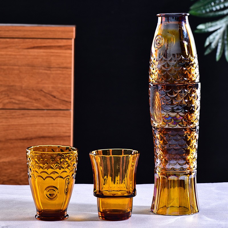 Mga Embossed Koi Glass Stacking Cup