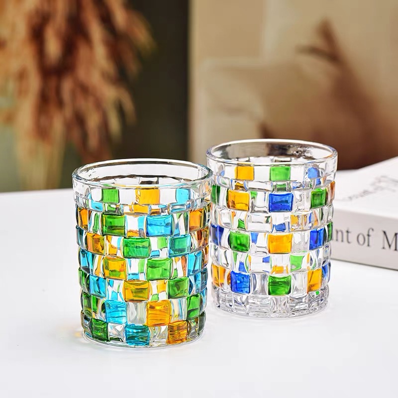 European-Style Creative Whiskey Beer Glass na may Makukulay na Plaid Pattern