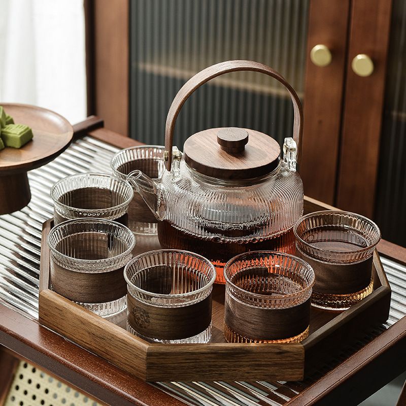 Glass Vertical Pattern Teapot Set