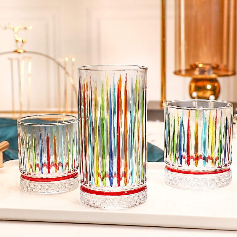 Hand Drawn Striped Colorful Whisky Glass