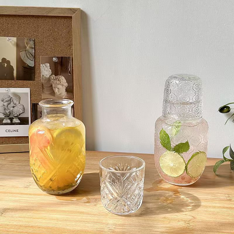 High-value, large-capacity transparent embossed woven texture juice at tea pot