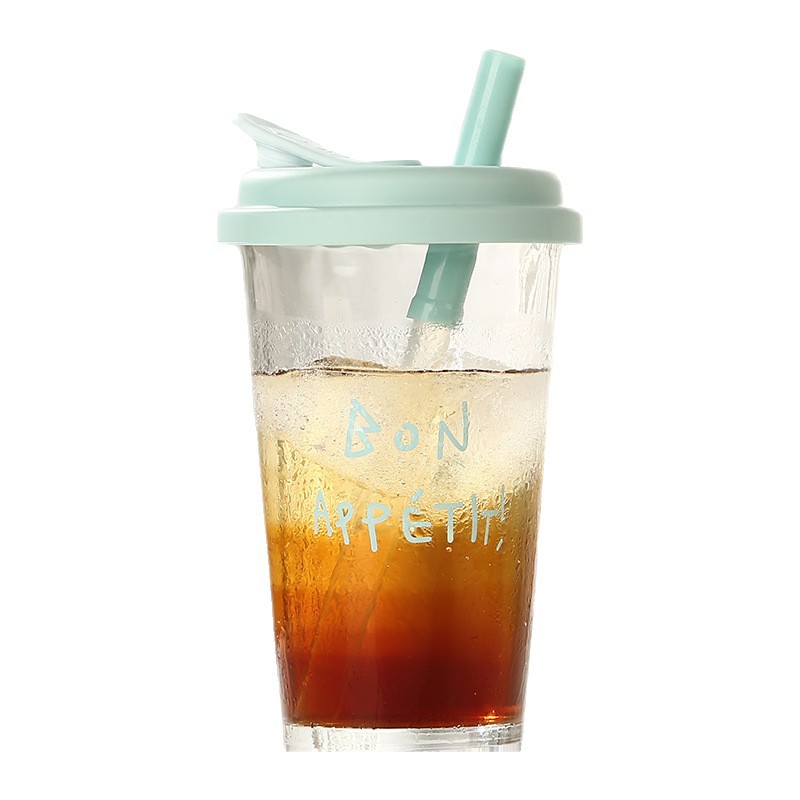 High-value na naka-print na glass cup na may takip at straw