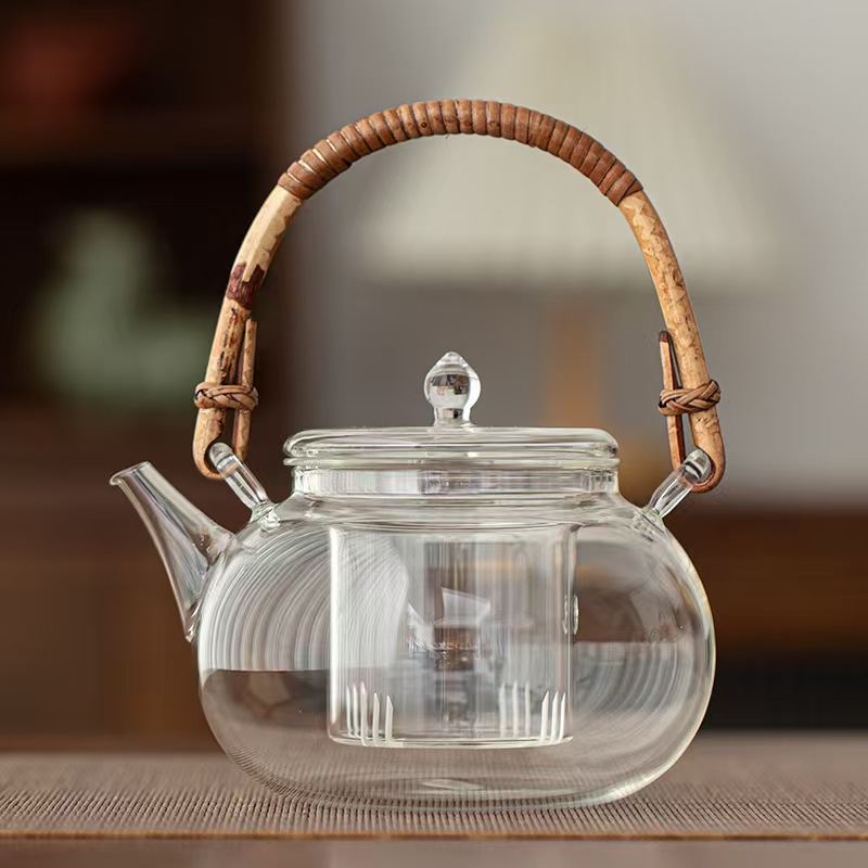 Malaking kapasidad ng kawayan ng rattan glass na hawakan ng palayok