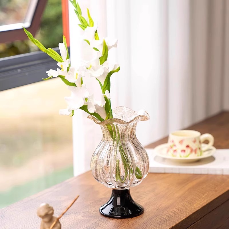 Luxury Gold-flecked vintage-style matangkad na vase ng baso