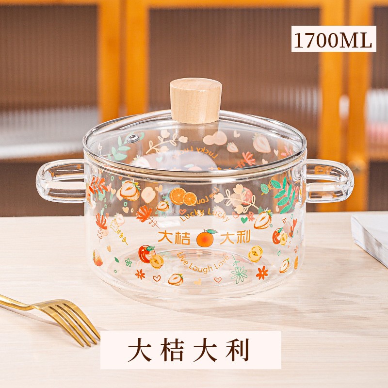 Naka-print na Double-eared Glass Cooking Pot