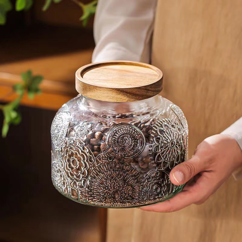 Retro Begonia Pattern Glass Storage Jar